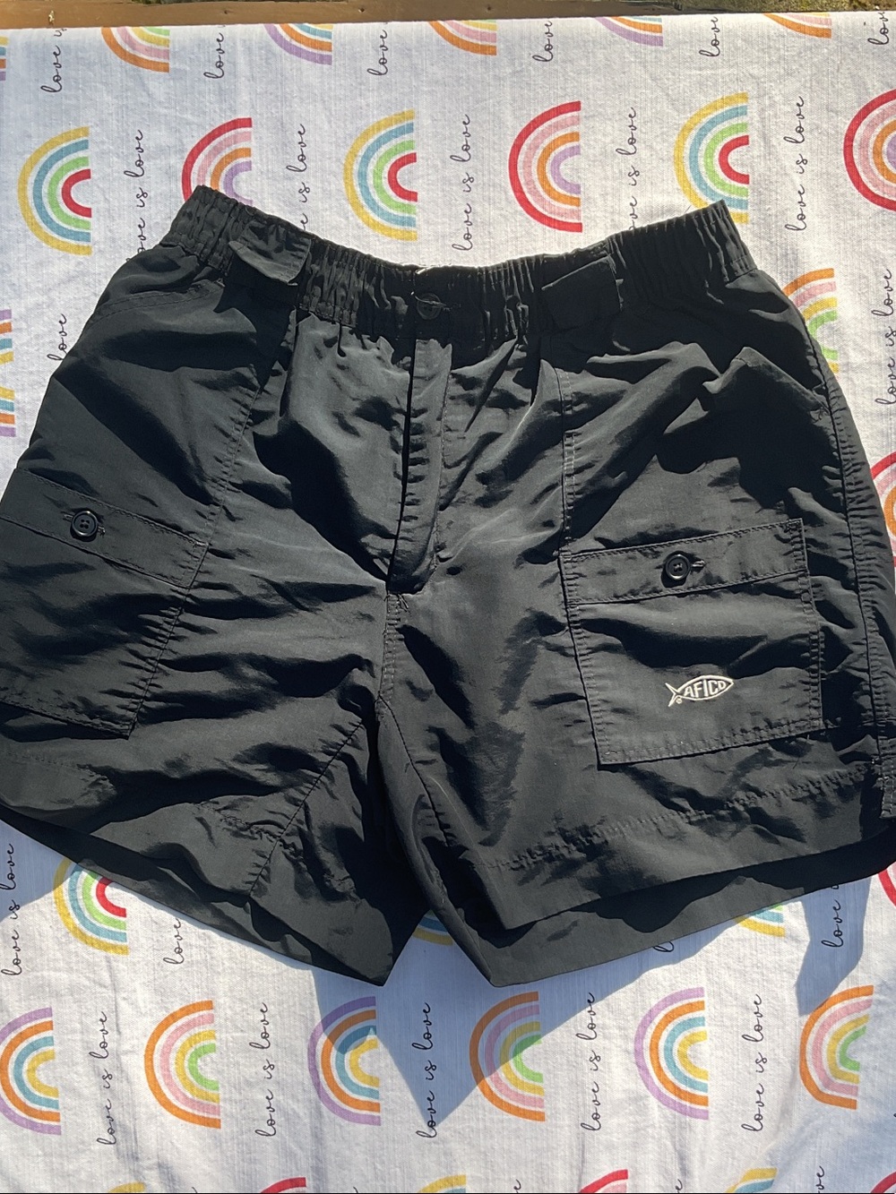 AFTCO Black Elastic Waist Cargo Shorts